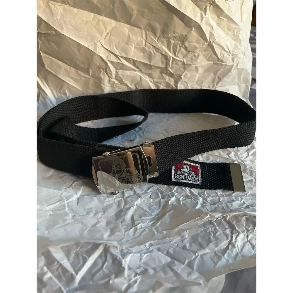 Ben Davis Unisex Adjustable Black Cotton Webbing Belt New